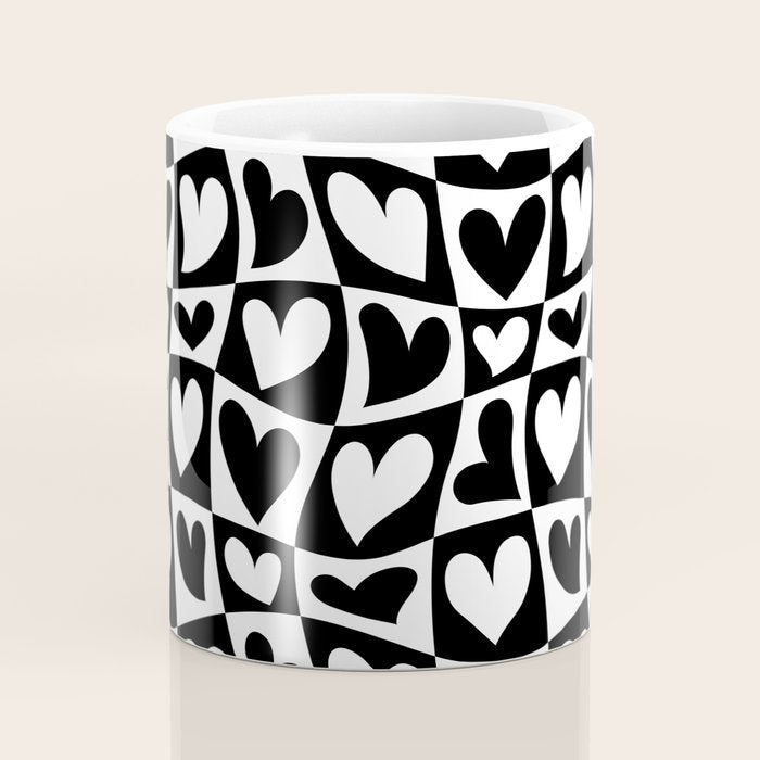 Black and white love heart checkered pattern Coffee Mug Gallery Image 4