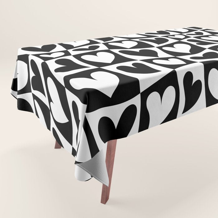 Black and white love heart checkered pattern Tablecloth Gallery Image 1