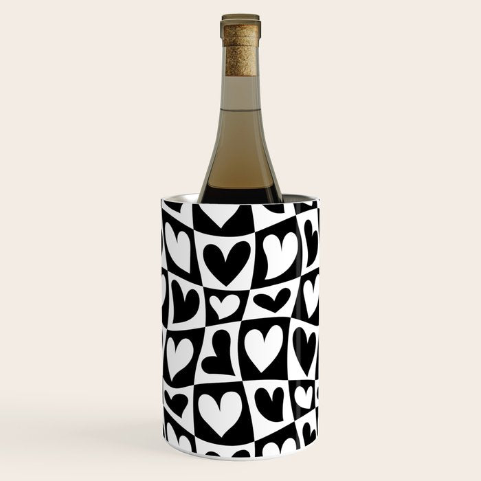 Black and white love heart checkered pattern Wine Chiller Gallery Image 2