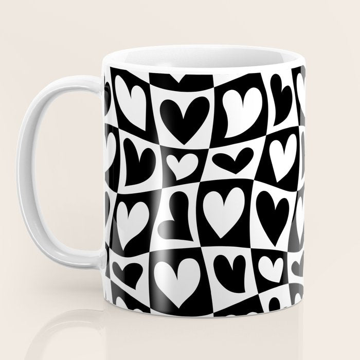Black and white love heart checkered pattern Coffee Mug Gallery Image 3