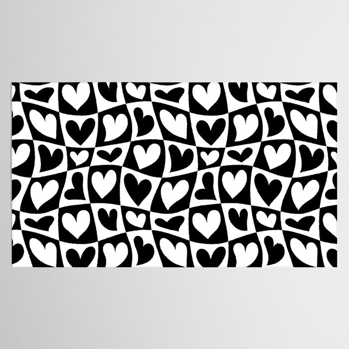 Black and white love heart checkered pattern Tablecloth Gallery Image 2