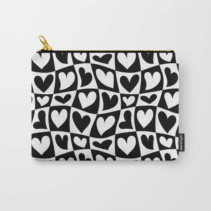 Black and white love heart checkered pattern Carry All Pouch Gallery Image 1