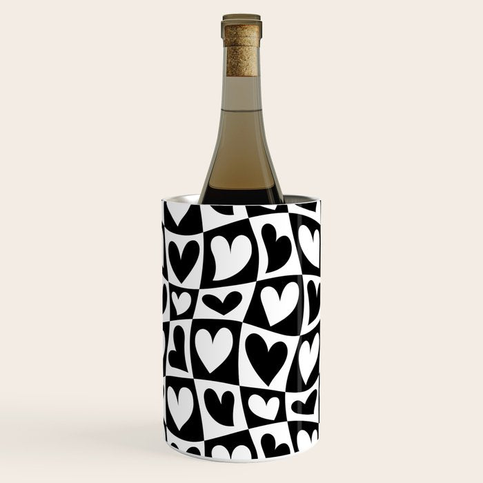 Black and white love heart checkered pattern Wine Chiller Gallery Image 3