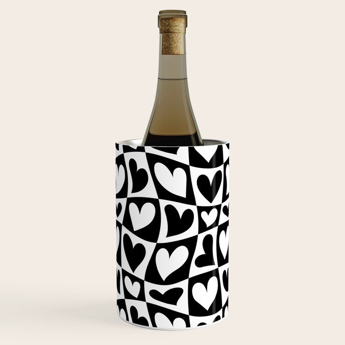 Black and white love heart checkered pattern Wine Chiller Gallery Image 1