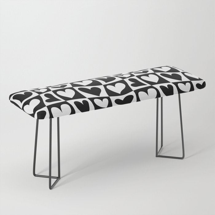 Black and white love heart checkered pattern Bench Gallery Image 1