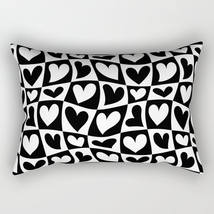 Black and white love heart checkered pattern Rectangular Pillow Gallery Image 2