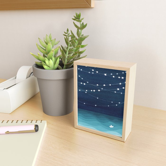 Garlands of stars, watercolor teal ocean Mini Art Print Gallery Image 2