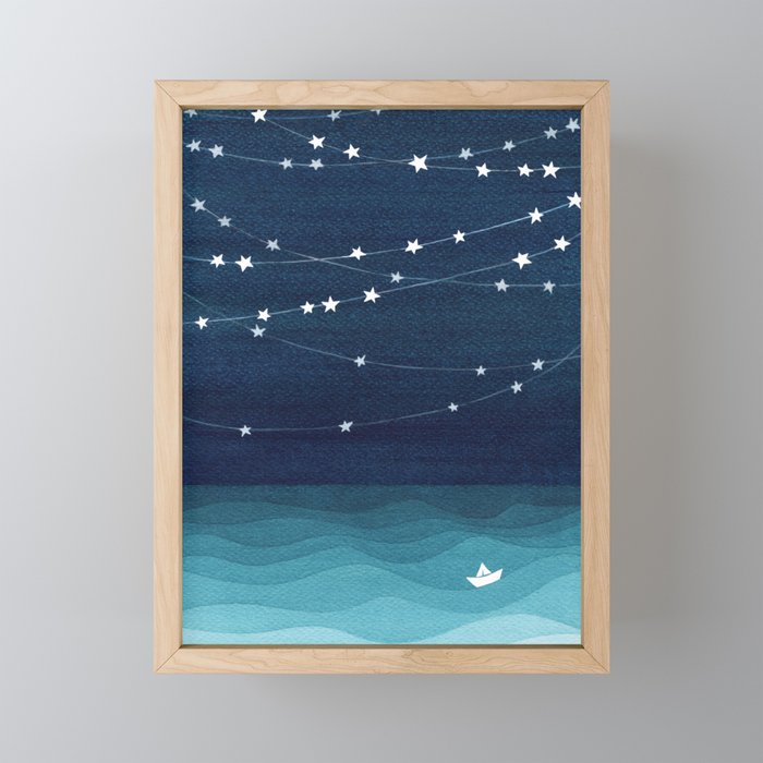 Garlands of stars, watercolor teal ocean Mini Art Print