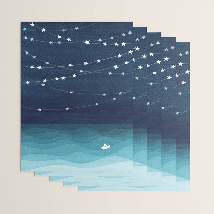 Garlands of stars, watercolor teal ocean Wrapping Paper Gallery Image 3