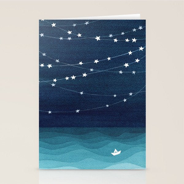 Garlands of stars, watercolor teal ocean Stationery Card Gallery Image 2