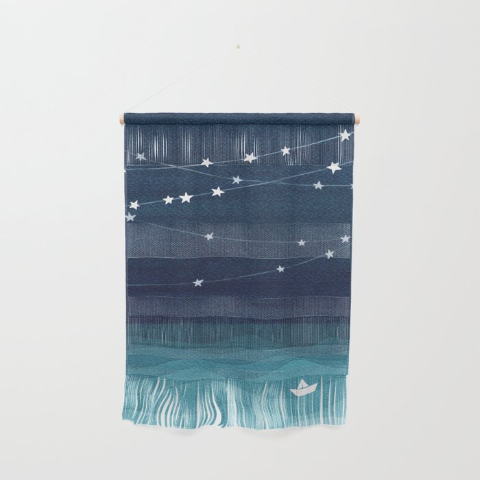 Garlands of stars, watercolor teal ocean Wall Hanging Gallery Image 1