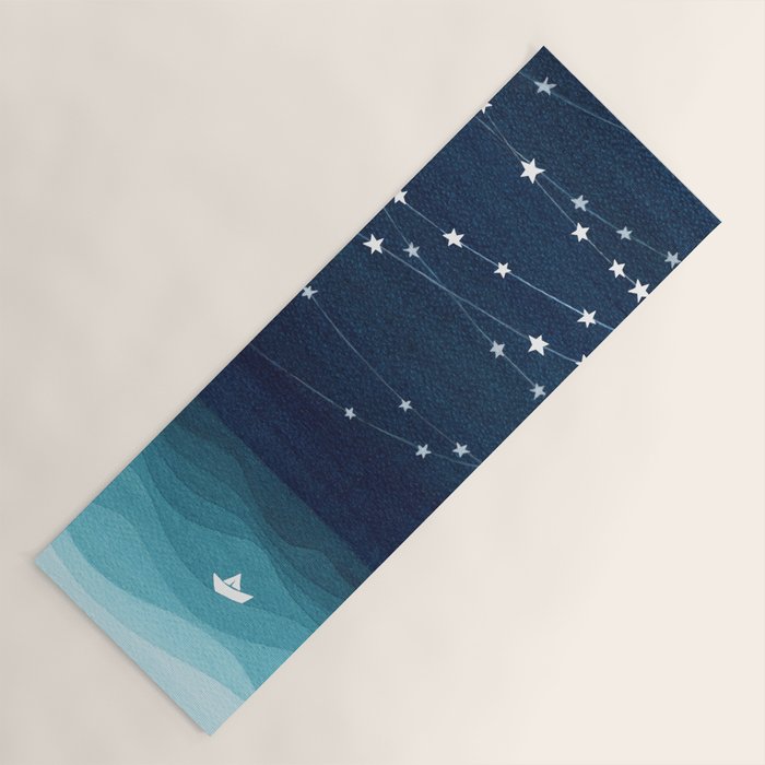 Garlands of stars, watercolor teal ocean Yoga Mat Gallery Image 1