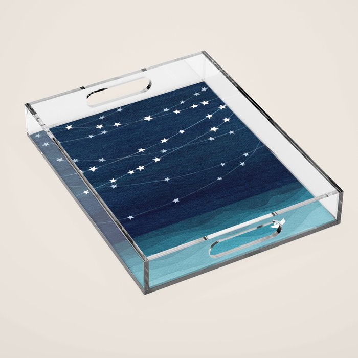 Garlands of stars, watercolor teal ocean Acrylic Tray Gallery Image 1