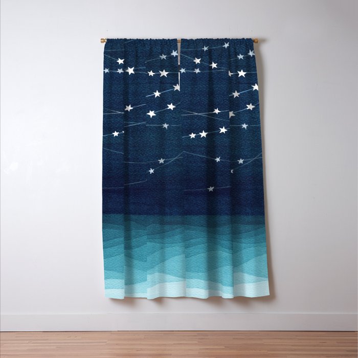 Garlands of stars, watercolor teal ocean Window Curtain Gallery Image 3
