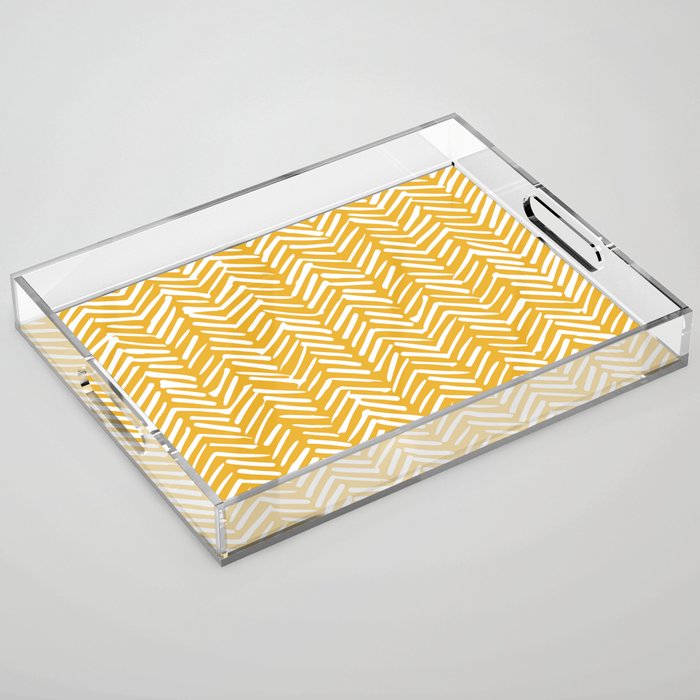 Boho Abstract Herringbone Pattern, Summer Yellow Acrylic Tray Gallery Image 1