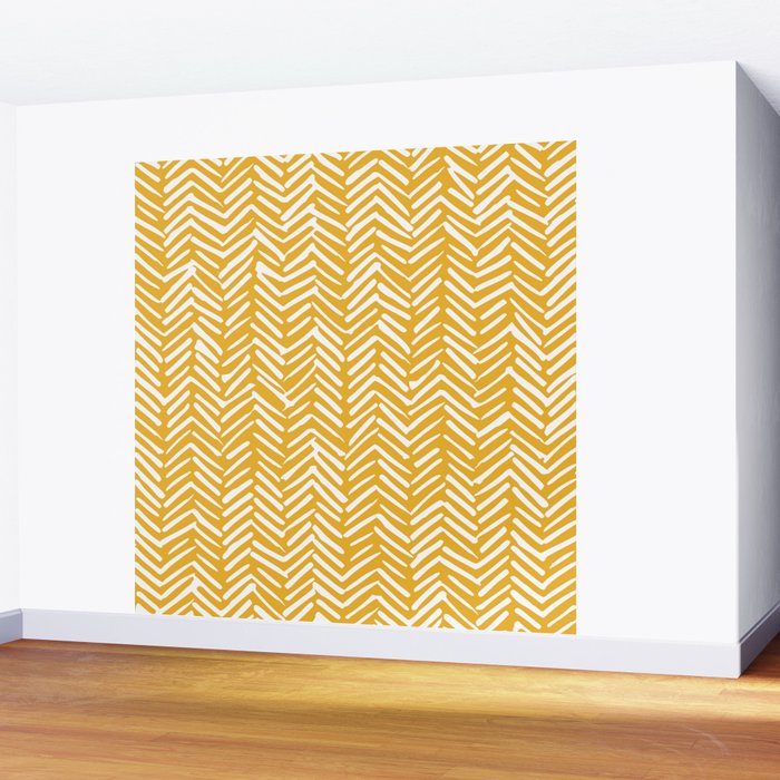 Boho Abstract Herringbone Pattern, Summer Yellow Wall Mural Gallery Image 2