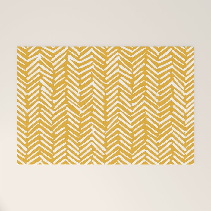Boho Abstract Herringbone Pattern, Summer Yellow Welcome Mat Gallery Image 1