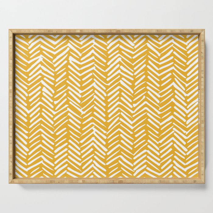 Boho Abstract Herringbone Pattern, Summer Yellow Serving Tray Gallery Image 1