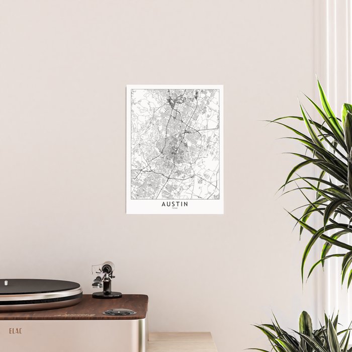 Austin White Map Poster Gallery Image 2
