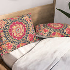 Kermina Suzani Uzbekistan Floral Embroidery Print Pillow Sham Gallery Image 2