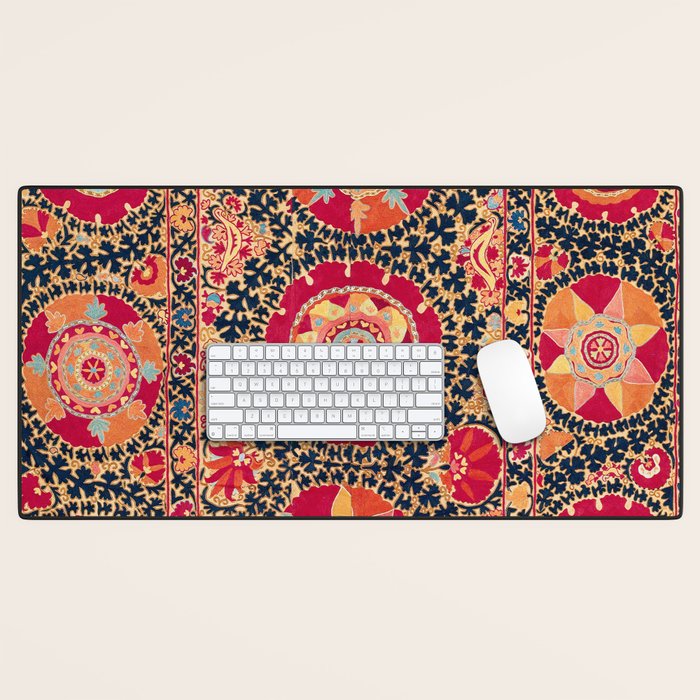 Kermina Suzani Uzbekistan Floral Embroidery Print Desk Mat Gallery Image 1