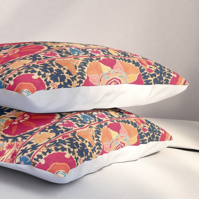 Kermina Suzani Uzbekistan Floral Embroidery Print Pillow Sham Gallery Image 3