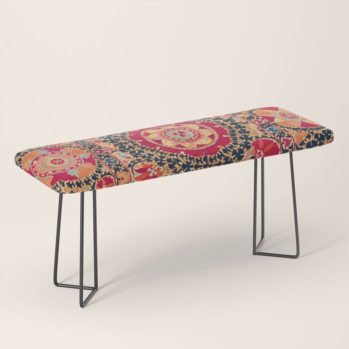 Kermina Suzani Uzbekistan Floral Embroidery Print Bench Gallery Image 1