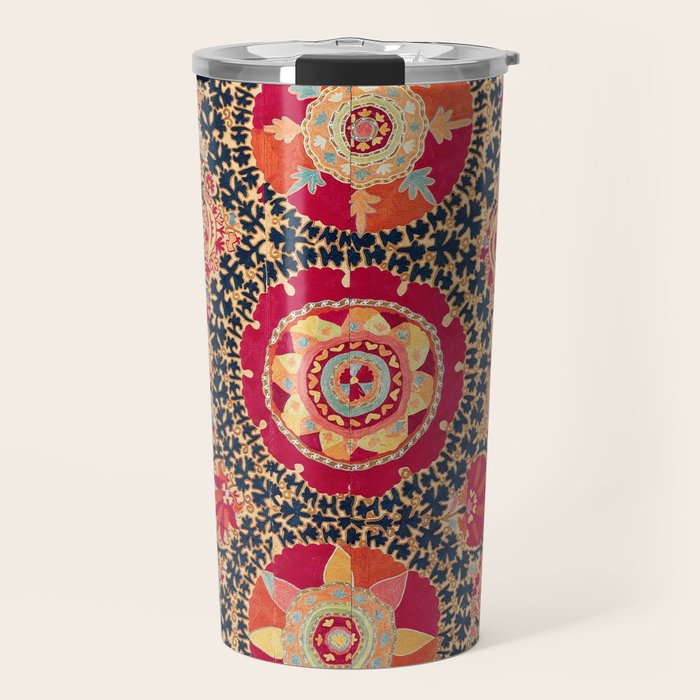 Kermina Suzani Uzbekistan Floral Embroidery Print Travel Mug Gallery Image 1