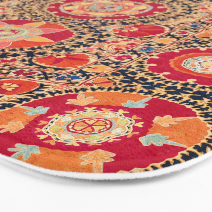 Kermina Suzani Uzbekistan Floral Embroidery Print Bath Mat Gallery Image 3