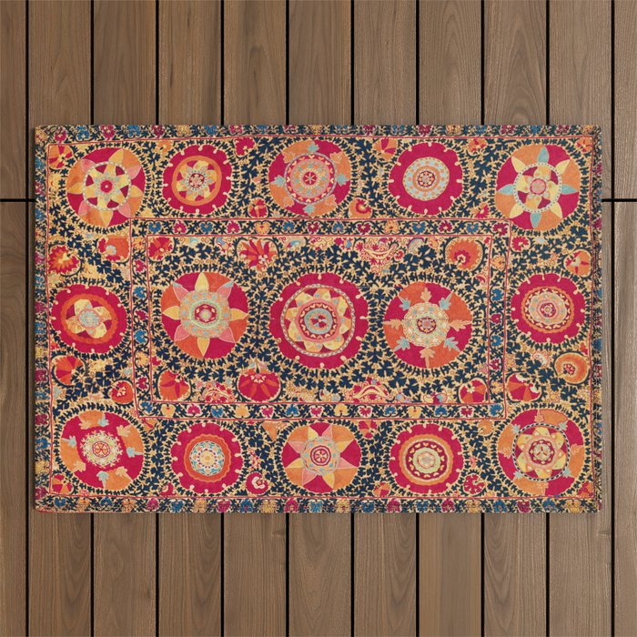 Kermina Suzani Uzbekistan Floral Embroidery Print Outdoor Rug Gallery Image 1
