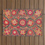 Kermina Suzani Uzbekistan Floral Embroidery Print Outdoor Rug Gallery Image 1