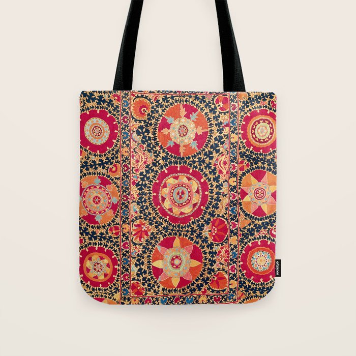 Kermina Suzani Uzbekistan Floral Embroidery Print Tote Bag Gallery Image 1