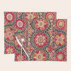 Kermina Suzani Uzbekistan Floral Embroidery Print Placemat Gallery Image 1