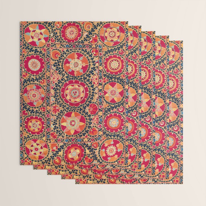 Kermina Suzani Uzbekistan Floral Embroidery Print Wrapping Paper Gallery Image 3