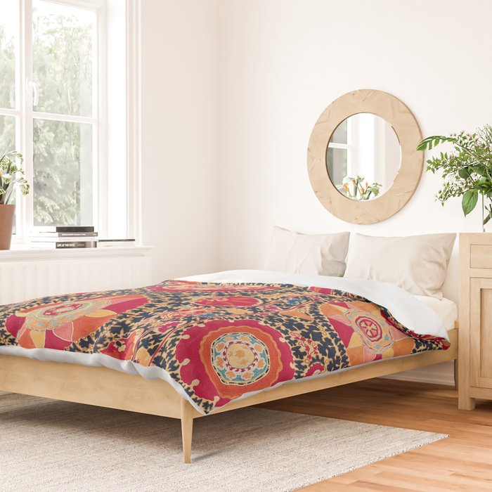 Kermina Suzani Uzbekistan Floral Embroidery Print Duvet Cover Gallery Image 2