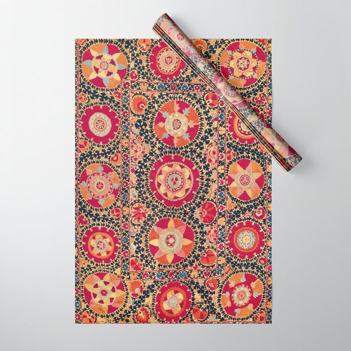 Kermina Suzani Uzbekistan Floral Embroidery Print Wrapping Paper Gallery Image 1