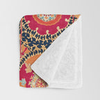 Kermina Suzani Uzbekistan Floral Embroidery Print Throw Blanket Gallery Image 3