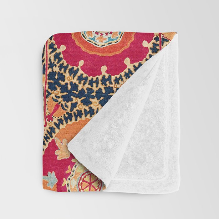 Kermina Suzani Uzbekistan Floral Embroidery Print Throw Blanket Gallery Image 3