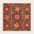 Kermina Suzani Uzbekistan Floral Embroidery Print Wood Wall Art Gallery Image 1