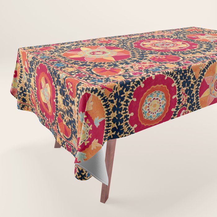 Kermina Suzani Uzbekistan Floral Embroidery Print Tablecloth Gallery Image 1