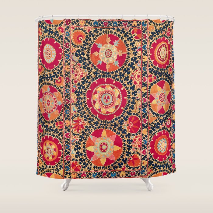Kermina Suzani Uzbekistan Floral Embroidery Print Shower Curtain Gallery Image 1