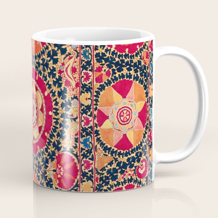 Kermina Suzani Uzbekistan Floral Embroidery Print Coffee Mug Gallery Image 1