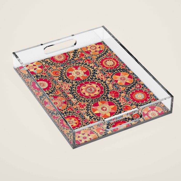 Kermina Suzani Uzbekistan Floral Embroidery Print Acrylic Tray Gallery Image 1