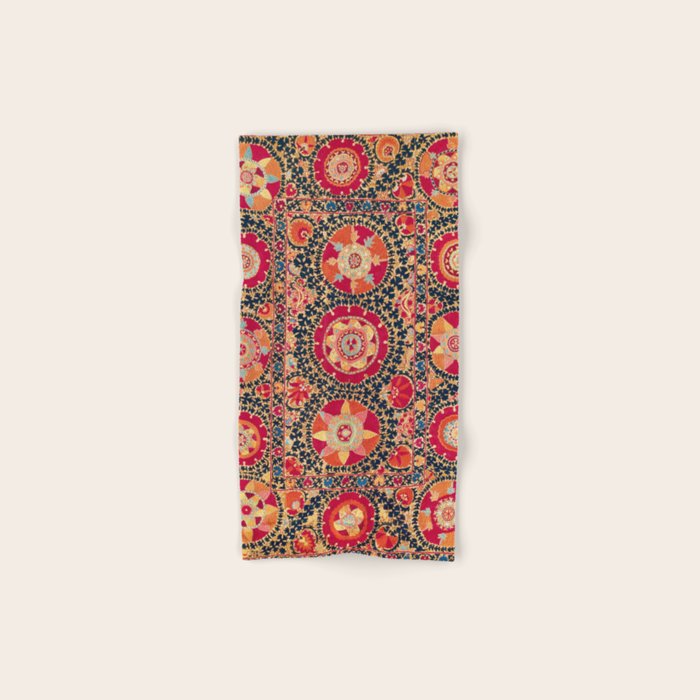 Kermina Suzani Uzbekistan Floral Embroidery Print Bath Towel Gallery Image 1
