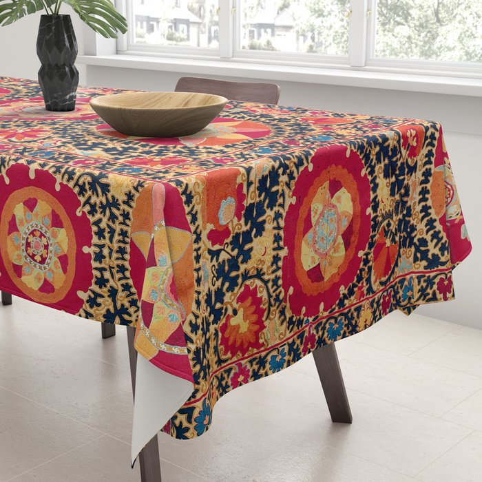 Kermina Suzani Uzbekistan Floral Embroidery Print Tablecloth Gallery Image 3