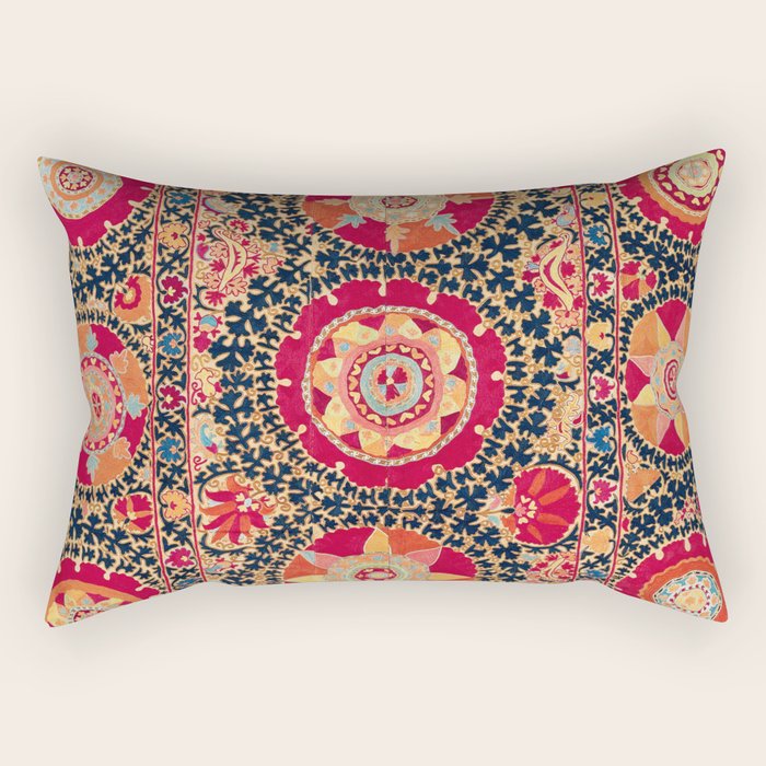 Kermina Suzani Uzbekistan Floral Embroidery Print Rectangular Pillow Gallery Image 2