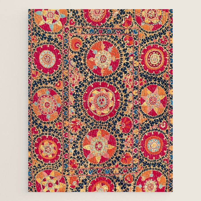 Kermina Suzani Uzbekistan Floral Embroidery Print Jigsaw Puzzle Gallery Image 1