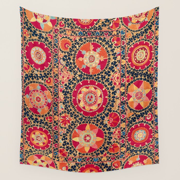 Kermina Suzani Uzbekistan Floral Embroidery Print Wall Tapestry Gallery Image 1