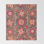 Kermina Suzani Uzbekistan Floral Embroidery Print Throw Blanket Gallery Image 2