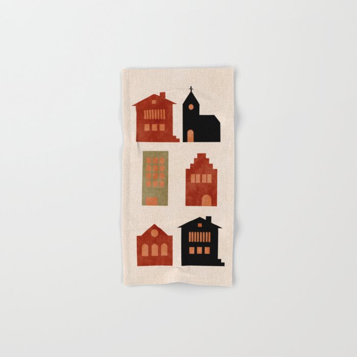 houses retro fall abstract geometric Bath Towel Gallery Image 1